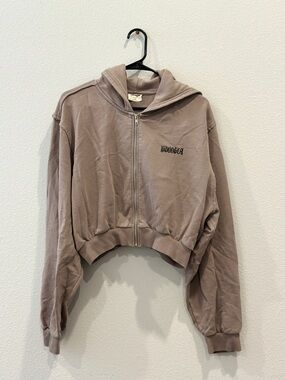 YoungLA Cropped Zip Hoodie in Taupe